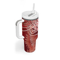 Aotearoa Maori Koru Curves Tumbler With Handle Silver Ferns - Crimson Red LT7 - Polynesian Pride
