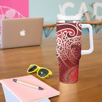 Aotearoa Maori Koru Curves Tumbler With Handle Silver Ferns - Crimson Red LT7 - Polynesian Pride