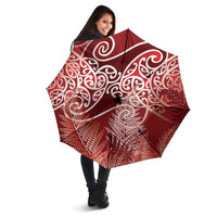 Aotearoa Maori Koru Curves Umbrella Silver Ferns - Crimson Red LT7 - Polynesian Pride