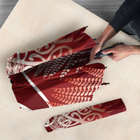 Aotearoa Maori Koru Curves Umbrella Silver Ferns - Crimson Red LT7 - Polynesian Pride