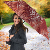 Aotearoa Maori Koru Curves Umbrella Silver Ferns - Crimson Red LT7 - Polynesian Pride