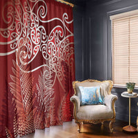 Aotearoa Maori Koru Curves Window Curtain Silver Ferns - Crimson Red LT7 - Polynesian Pride