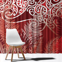 Aotearoa Maori Koru Curves Window Curtain Silver Ferns - Crimson Red LT7 - Polynesian Pride