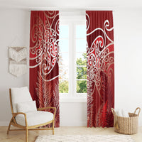 Aotearoa Maori Koru Curves Window Curtain Silver Ferns - Crimson Red LT7 - Polynesian Pride