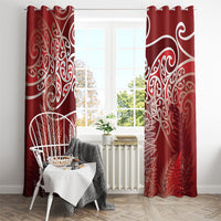 Aotearoa Maori Koru Curves Window Curtain Silver Ferns - Crimson Red LT7 - Polynesian Pride
