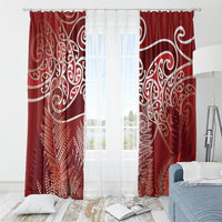 Aotearoa Maori Koru Curves Window Curtain Silver Ferns - Crimson Red LT7 - Polynesian Pride
