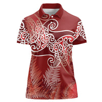 Aotearoa Maori Koru Curves Women Polo Shirt Silver Ferns - Crimson Red LT7 Female Red - Polynesian Pride