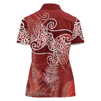Aotearoa Maori Koru Curves Women Polo Shirt Silver Ferns - Crimson Red LT7 - Polynesian Pride