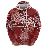 Aotearoa Maori Koru Curves Zip Hoodie Silver Ferns - Crimson Red LT7 - Polynesian Pride