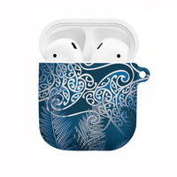 Aotearoa Maori Koru Curves AirPods Case Silver Ferns - Navy Blue