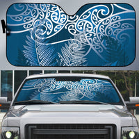 Aotearoa Maori Koru Curves Auto Sun Shade Silver Ferns - Navy Blue LT7 Navy Blue - Polynesian Pride