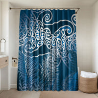Aotearoa Maori Koru Curves Bathroom Set Silver Ferns - Navy Blue LT7 Shower Curtain Only Navy Blue - Polynesian Pride