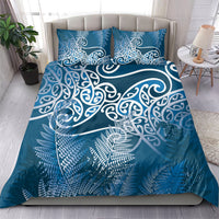 Aotearoa Maori Koru Curves Bedding Set Silver Ferns - Navy Blue LT7 - Polynesian Pride