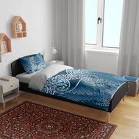 Aotearoa Maori Koru Curves Bedding Set Silver Ferns - Navy Blue LT7 - Polynesian Pride