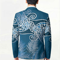 Aotearoa Maori Koru Curves Blazer Silver Ferns - Navy Blue LT7 - Polynesian Pride