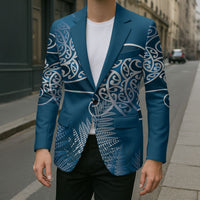 Aotearoa Maori Koru Curves Blazer Silver Ferns - Navy Blue LT7 - Polynesian Pride
