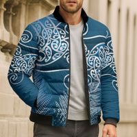 Aotearoa Maori Koru Curves Bomber Puffer Jacket Silver Ferns - Navy Blue LT7 - Polynesian Pride