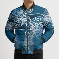 Aotearoa Maori Koru Curves Bomber Puffer Jacket Silver Ferns - Navy Blue LT7 - Polynesian Pride