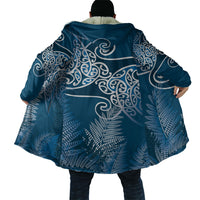 Aotearoa Maori Koru Curves Cloak Silver Ferns - Navy Blue LT7 - Polynesian Pride