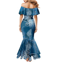 Aotearoa Maori Koru Curves Family Matching Mermaid Dress and Hawaiian Shirt Silver Ferns - Navy Blue