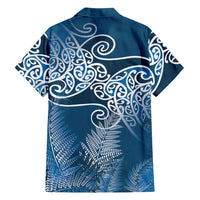 Aotearoa Maori Koru Curves Family Matching Off The Shoulder Long Sleeve Dress and Hawaiian Shirt Silver Ferns - Navy Blue