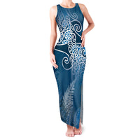 Aotearoa Maori Koru Curves Family Matching Tank Maxi Dress and Hawaiian Shirt Silver Ferns - Navy Blue