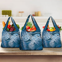 Aotearoa Maori Koru Curves Grocery Bag Silver Ferns - Navy Blue LT7 3-pack One Size Navy Blue - Polynesian Pride