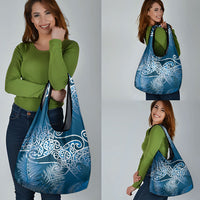 Aotearoa Maori Koru Curves Grocery Bag Silver Ferns - Navy Blue LT7 - Polynesian Pride