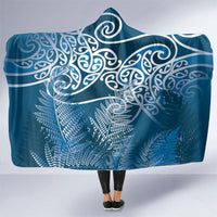 Aotearoa Maori Koru Curves Hooded Blanket Silver Ferns - Navy Blue LT7 One Size Navy Blue - Polynesian Pride