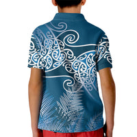Aotearoa Maori Koru Curves Kid Polo Shirt Silver Ferns - Navy Blue LT7 - Polynesian Pride