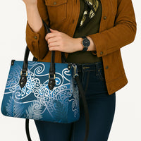 Aotearoa Maori Koru Curves Leather Bag Silver Ferns - Navy Blue LT7 - Polynesian Pride