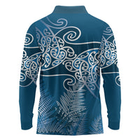 Aotearoa Maori Koru Curves Long Sleeve Polo Shirt Silver Ferns - Navy Blue LT7 - Polynesian Pride