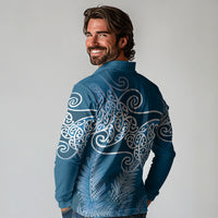 Aotearoa Maori Koru Curves Long Sleeve Polo Shirt Silver Ferns - Navy Blue LT7 - Polynesian Pride
