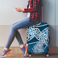 Aotearoa Maori Koru Curves Luggage Cover Silver Ferns - Navy Blue LT7 - Polynesian Pride