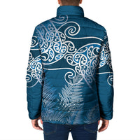 Aotearoa Maori Koru Curves Padded Jacket Silver Ferns - Navy Blue LT7 - Polynesian Pride