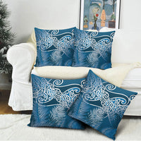 Aotearoa Maori Koru Curves Pillow Cover Silver Ferns - Navy Blue LT7 - Polynesian Pride