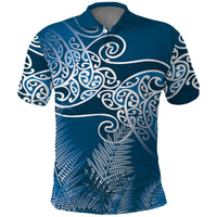 Aotearoa Maori Koru Curves Polo Shirt Silver Ferns - Navy Blue LT7 Navy Blue - Polynesian Pride