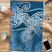 Aotearoa Maori Koru Curves Puzzle Silver Ferns - Navy Blue LT7 Navy Blue - Polynesian Pride