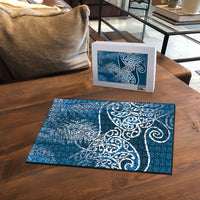 Aotearoa Maori Koru Curves Puzzle Silver Ferns - Navy Blue LT7 - Polynesian Pride