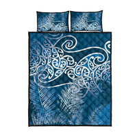 Aotearoa Maori Koru Curves Quilt Bed Set Silver Ferns - Navy Blue LT7 - Polynesian Pride