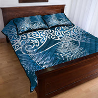 Aotearoa Maori Koru Curves Quilt Bed Set Silver Ferns - Navy Blue LT7 - Polynesian Pride