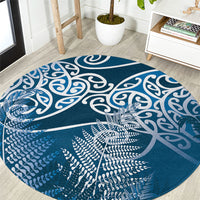 Aotearoa Maori Koru Curves Round Carpet Silver Ferns - Navy Blue LT7 Navy Blue - Polynesian Pride