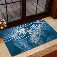 Aotearoa Maori Koru Curves Rubber Doormat Silver Ferns - Navy Blue LT7 - Polynesian Pride