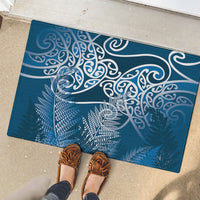Aotearoa Maori Koru Curves Rubber Doormat Silver Ferns - Navy Blue LT7 - Polynesian Pride