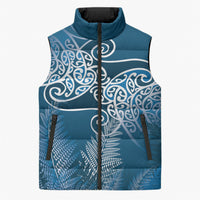 Aotearoa Maori Koru Curves Sleeveless Puffer Jacket Silver Ferns - Navy Blue LT7 Unisex Navy Blue - Polynesian Pride