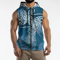 Aotearoa Maori Koru Curves Sleeveless Zip Hoodie Silver Ferns - Navy Blue LT7 - Polynesian Pride