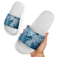 Aotearoa Maori Koru Curves Slide Sandals Silver Ferns - Navy Blue LT7 - Polynesian Pride