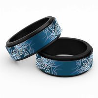Aotearoa Maori Koru Curves Spinner Ring Silver Ferns - Navy Blue LT7 Black Navy Blue - Polynesian Pride