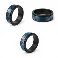 Aotearoa Maori Koru Curves Spinner Ring Silver Ferns - Navy Blue LT7 - Polynesian Pride