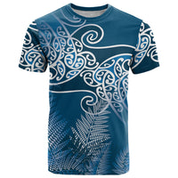 Aotearoa Maori Koru Curves T Shirt Silver Ferns - Navy Blue LT7 Navy Blue - Polynesian Pride